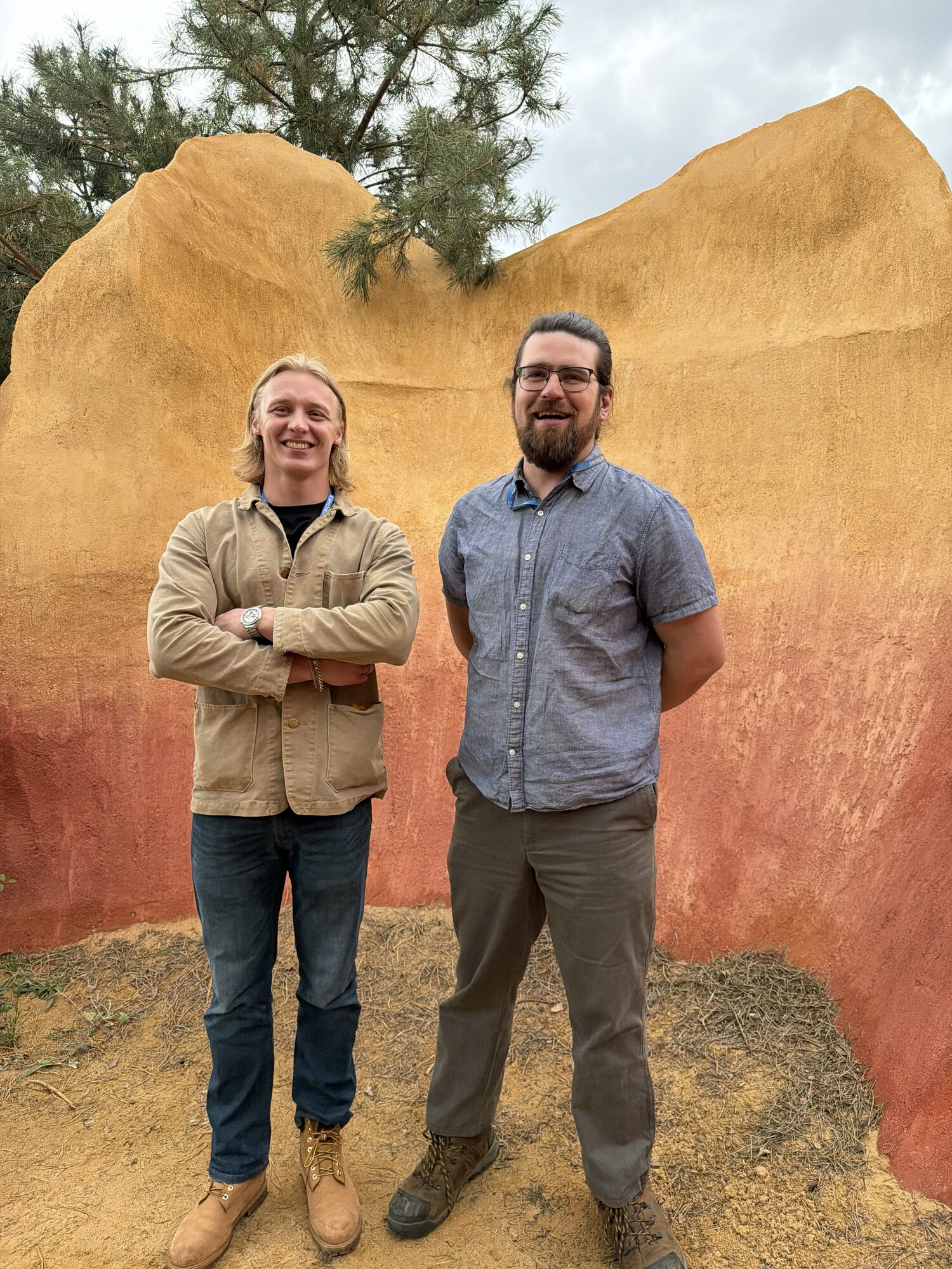 Patrick and Aiden of Lordran Forge in front of the Chelsea Flower Show 2026 garden structure they built