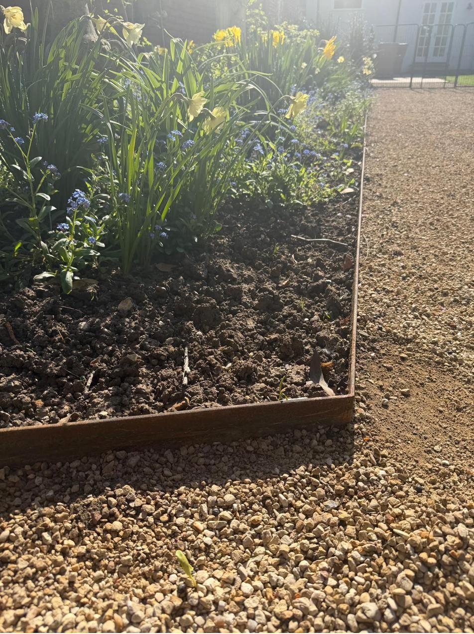 Corten steel raised bed edging with mixed planting
